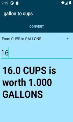 gallon to cups converter android App screenshot 0