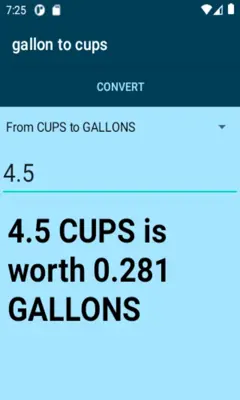 gallon to cups converter android App screenshot 1